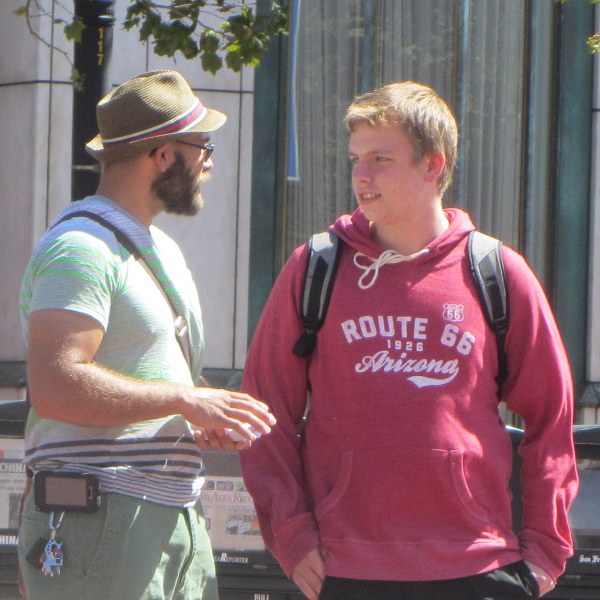 Mike witnesses to young man at UN Plaza